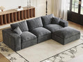 ZIGHTH 108" Plush Corduroy L Shaped Sectional Cloud Sofa Couch with Ottoman, Soft Deep Seat Modular Sectional Couches for Living Room,No Assembly. Grey