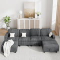 120" U Shaped Modular Sectional Sleeper Sofa, Soft Corduroy Sectional with Armrests, 2 Cup Holders & 2 USB Ports, 21" Deep Seat Cloud Couch for Living Room, Bedroom Office (Grey, 4 Seat + 2 Ottoman)