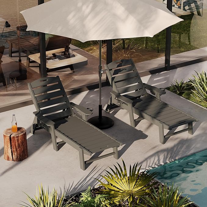 GarveeLife Outdoor HDPE Chaise Lounge, Oversize HDPE 5-Position Pool Lounge Chairs, Pool Lounges Chairs