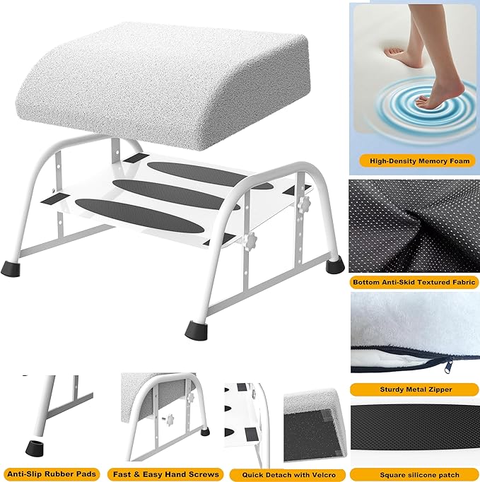 Foot Rest for Under Desk at Work, 10-Level Height Adjustable Ergonomic Foot Stool with Removable Soft Memory Foam Pad, Office & Gaming Desk Accessories for Leg Support（White 2 USE