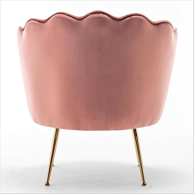 Container Furniture Direct Velvet Barrel Accent Chair with Scalloped Silhouette and Gold Metal Legs, Decorative Piece Suitable for Traditional, Modern, and Contemporary Spaces, Rose