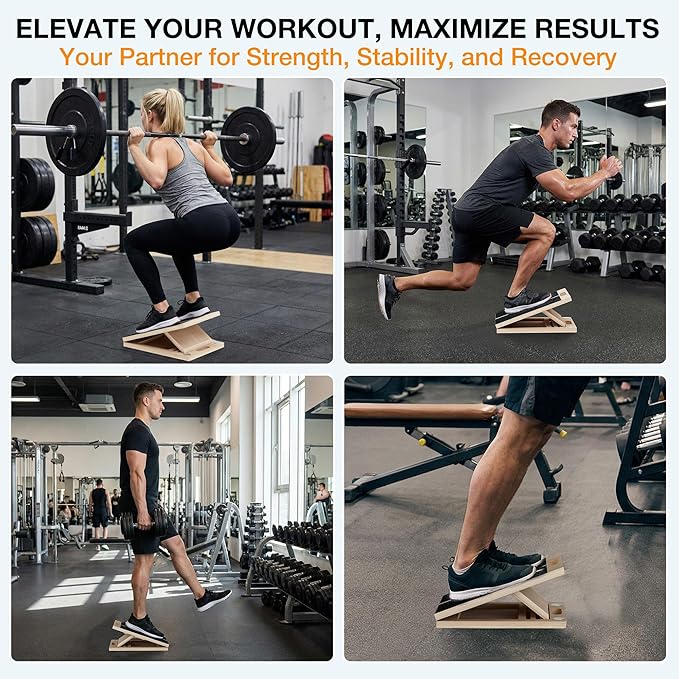 TEMI Slant Board for Calf-Stretching - Wooden Incline Wedge Stretcher for Squats, Foot & Ankle Mobility, Portable Fitness Equipment, Balance Block