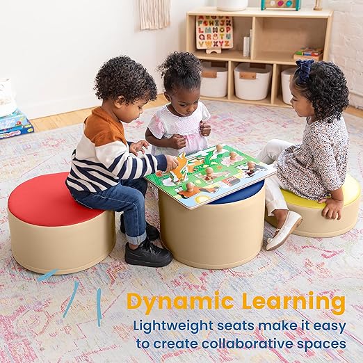 ECR4Kids SoftZone Colorful Stump Stool Set, Flexible Seating, Assorted, 3-Piece