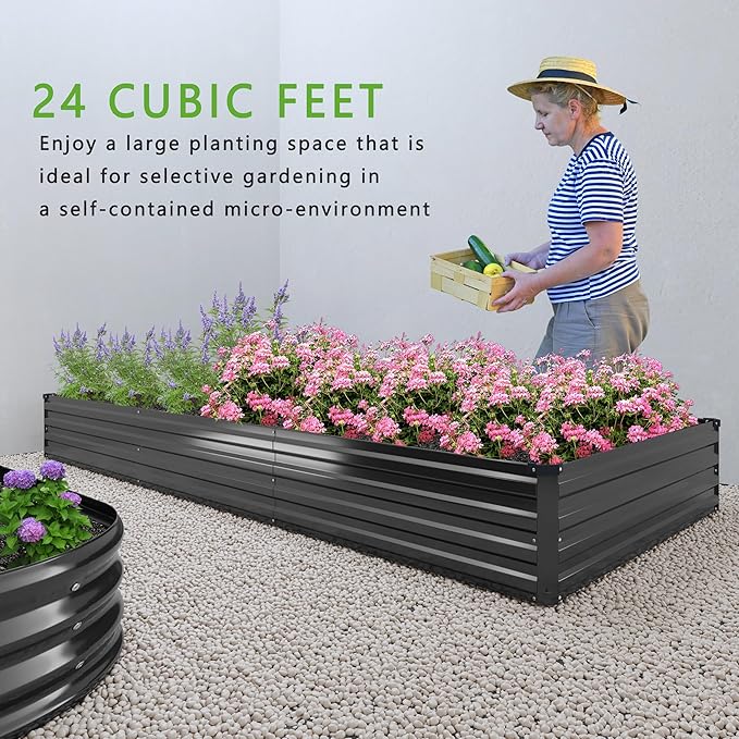 DIIYIV 2PCS 12x2x1FT Galvanized Raised Garden Bed Kit,Vegetable Boxes-Rectangle Metal Flower Box,Large Planter Raised Beds Outdoor Garden for Planting,Fruit,Herb-Black