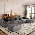 PHI VILLA Cloud Modular Couch, Boneless Sectional Sofa with U-Shaped Chaise, 7-Seater Couches with Movable Ottomans for Living Room, No Assembly Required, Corduroy, Grey