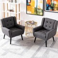 OO BY ORANGE ONLINE Set of 2 Linen Accent Chair, Mid-Century Modern Tufted Armchair for Living Room, Bedroom & Office (Drak Gray)