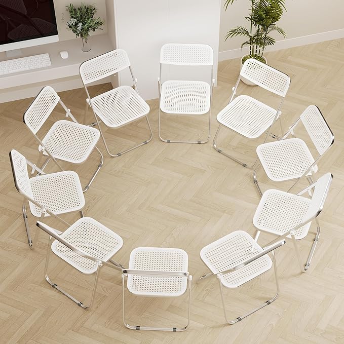 10 Pack Plastic Folding Chair Foldable Portable Plastic Chair,Outdoor Indoor Portable Party Chairs,Stackable Commercial Seats with Steel,300-Pound Capacity,White