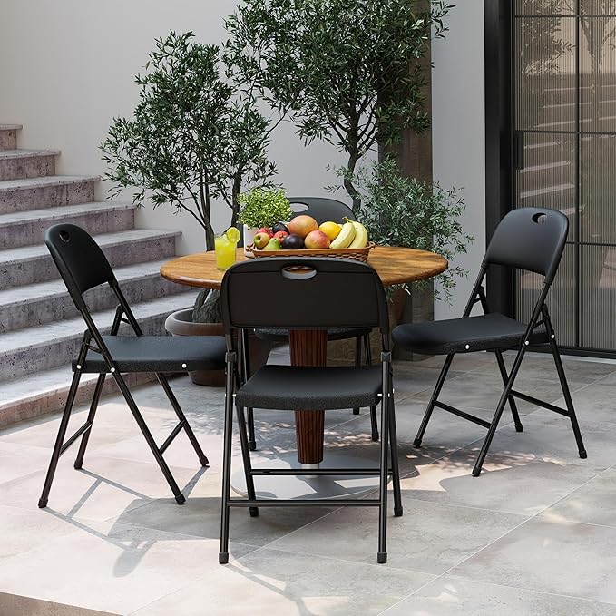Folding Chairs, Plastic Foldable Chair, Outdoor Plastic Sturdy Metal Folding Chairs, Heavy Duty Foldable Commercial Seating for Picnic, Party, Patio 100 Pack Black