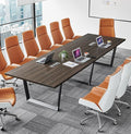 ahliss Sturdy Conference Table with Cable Management Grommets Modern Rectangle Office Meeting Table with Wood Tabletop and Metal Frame & Legs- Easy Assembly Boardroom Table (Dark Brown, 12 Foot)