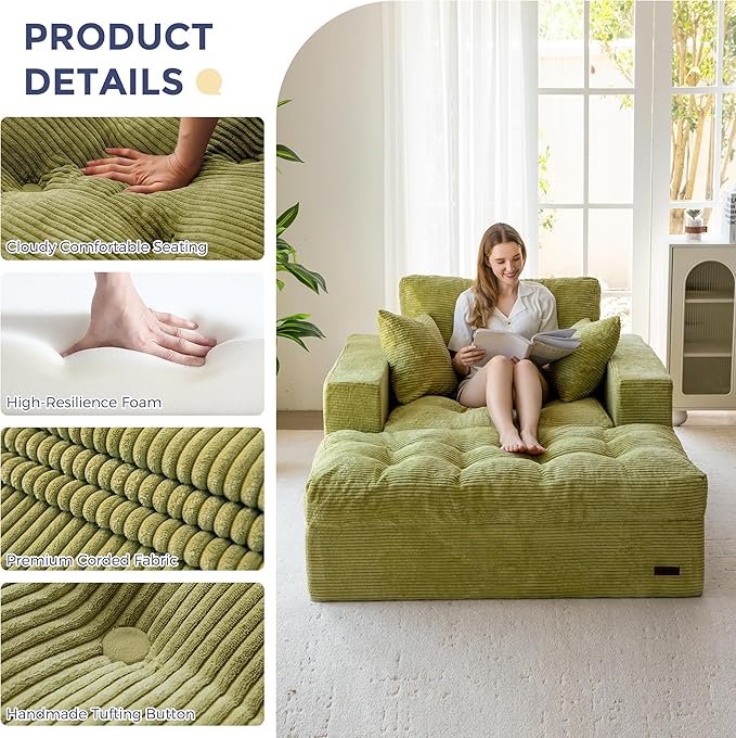MAXYOYO Sectional Sofa Couch and Chaise Lounge, L Shaped Modern Cloud Couch with Ottoman, Comfy Sofa with Layered Cushion, Tufted Upholstered Sleeper Chair for Living Room, No Assembly Required