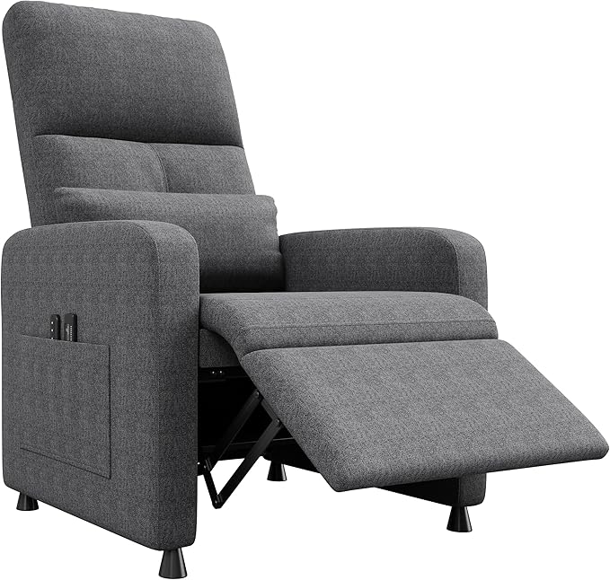 GarveeHome Power Recliner Chair, Adjustable Electric Recliner Ergonomic Overstuffed Single Sofa, Tall Back, Padded Seat, 2 Side Pockets and USB Port, Home Theater Seating for Living Room