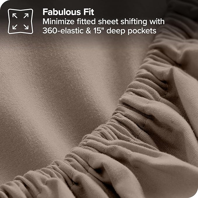 Bare Home Bed-in-A-Bag 7 Piece Comforter & Sheet Set - Queen - Goose Down Alternative - Ultra-Soft 1800 Premium - Bedding Set (Queen, Taupe/Taupe)