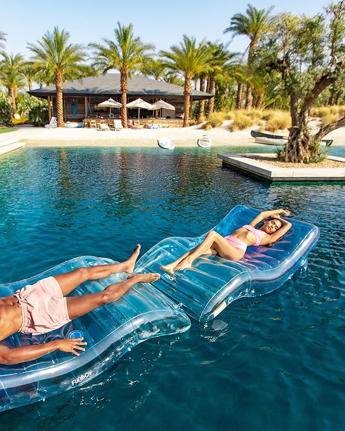 FUNBOY Giant Inflatable Luxury Tri-Color Blue Chaise Lounger, Chair Pool Float for Adults, Perfect for a Summer Pool Party, Bundle Pack of 2