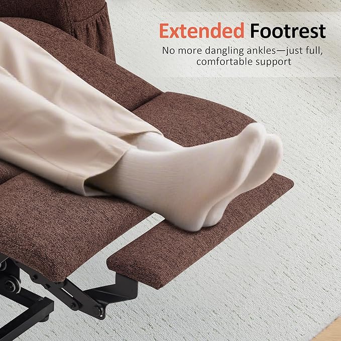 MCombo Small Power Lift Recliner Chair Sofa with Massage and Heat for Petite Elderly, 3 Positions and USB Ports, Extended Footrest, Fabric 7141 (Coffee)