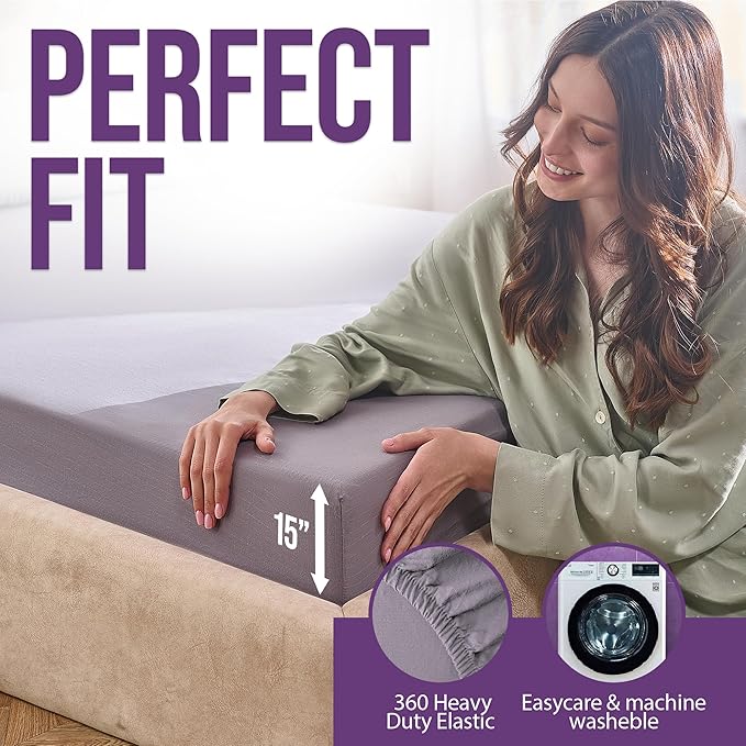 Earth Grounding Sheets Full Size with 12% Silver Fiber & 4% Silk & 84% Cotton - Gray - SGS Quality Certified Grounded Well Bed Sheet - Conductive Fitted Sheet for Better Sleep
