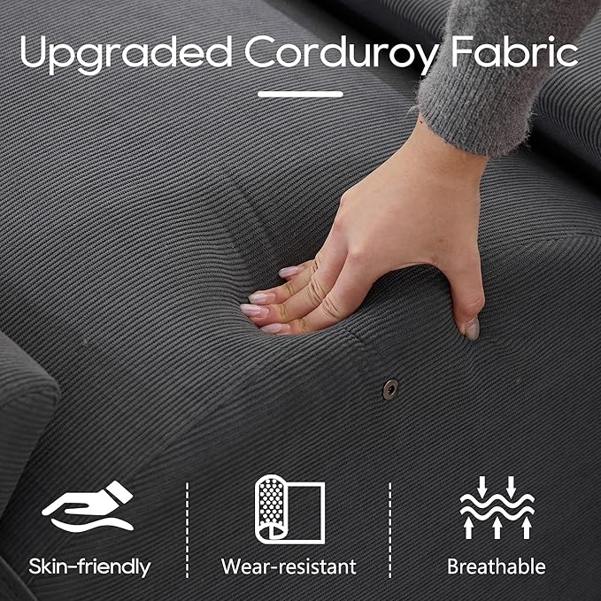 DRMBOOK Yoga Chairs for Adults, Corduroy Fabric Chaise Lounge with Headrest, Boneless Yoga Sofa Couch with Waist Cushion, Movable Footrest, Side Pockets for Relaxation Exercise Stretching (Grey)