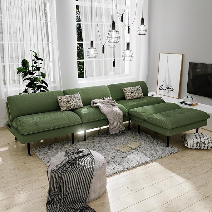 2 Sets 70" Futon Sofa Bed, 4 in 1 Multi-Function Couch Sleeper with Adjustable Backrest, Modern Convertible Futon, Recliner Small Loveseat for Living Room, Green