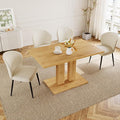 Dining Table Set for 4-6 People, 46 Inch Modern MDF Oak Kitchen Table with 4 Fabric Dining Chairs, Rectangular Dining Room Table Set for Home, Small Spaces, Breakfast Nook (Oak Table + 4 Beige Chairs)