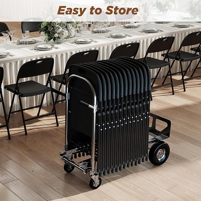 Folding Chairs, Plastic Foldable Chair, Outdoor Plastic Sturdy Metal Folding Chairs, Heavy Duty Foldable Commercial Seating for Picnic, Party, Patio 10 Pack Black
