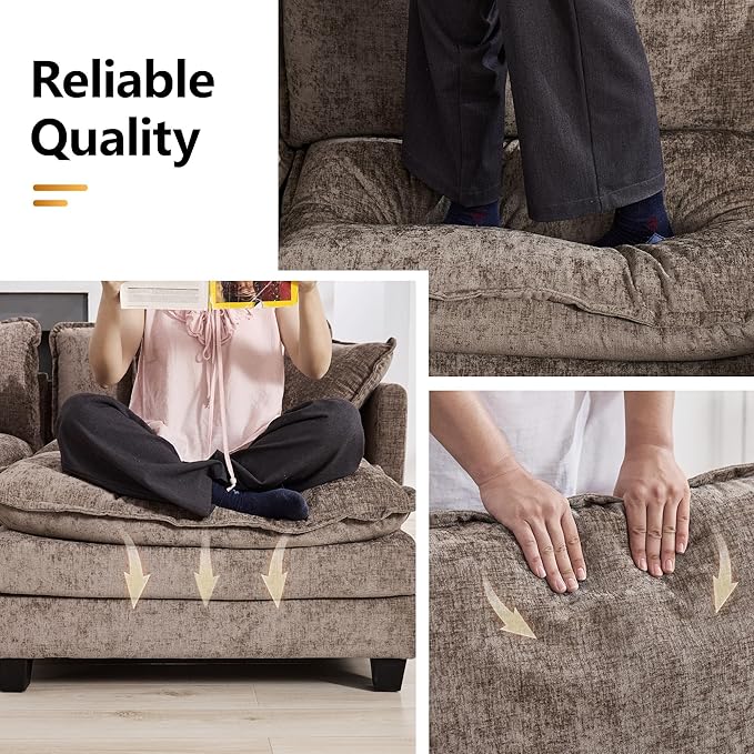 113'' V Shaped Cloud Sectional Sofa, Oversized Deep Seat Couches for Living Room, Chenille Comfy Upholstered Modular Sectional Sofa Couch with 2 Movable Ottoman, Brown