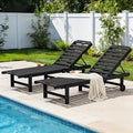 SERWALL Patio Lounge Chair Set of 2, HDPE Outdoor Lounger with Cup Holder, 5 Positions Adjustable Pool Lounger with Rolling Wheels for Poolside, Black