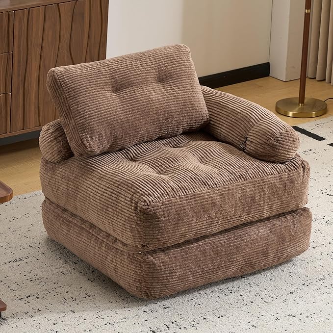 Folding Sofa Bed with Armrest,Convertible Sleeper Chair for Adults, Folding Sofa Bed Foam Filling Couch with Pillow，Sleeper Chairs Single Size Floor Mattress,Brown