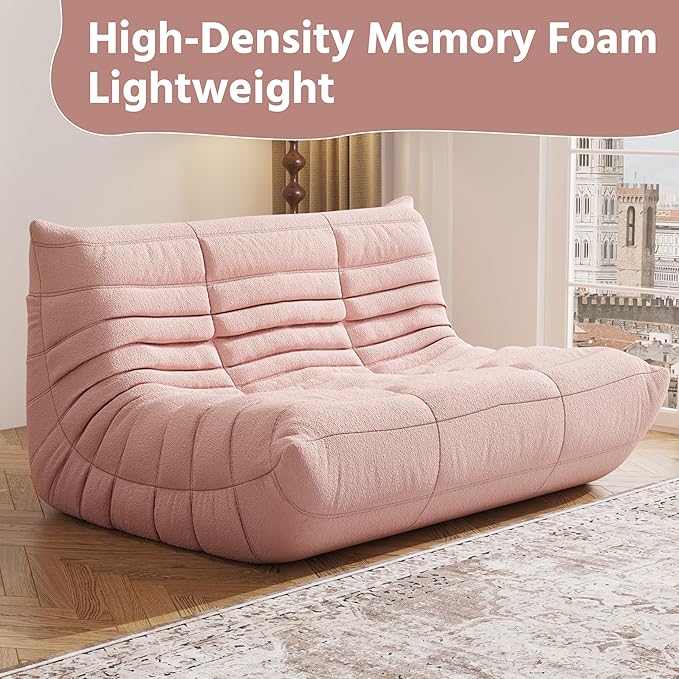 Bean Bag Chair, Fireside Chair, Large Bean Bag Chair for Adults, Bean Bag Chairs for Teens with High-Resilience Foam, Non-Slip Base Floor Lounge Sofa,Living Room (Pink, Loveseat)