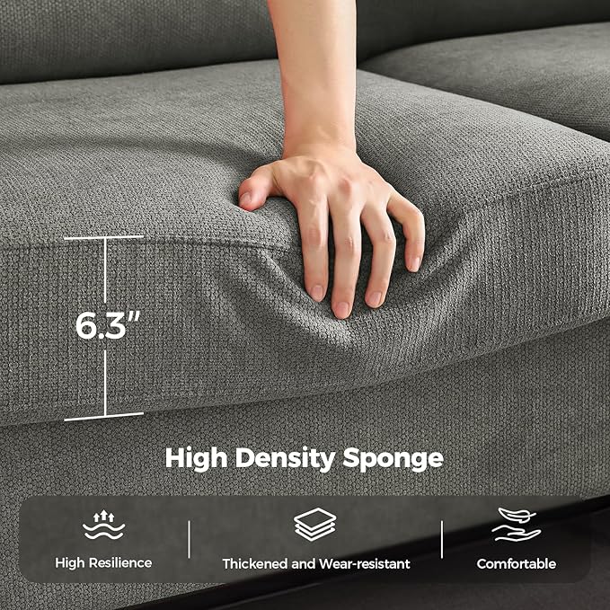 COPIAE 91 Inch Lawson Sofa with Extra Deep Seats Oversize, Mid-Century 3-Seat Sofa Couch, for Living Room, Apartment, Lounge, Light Gray