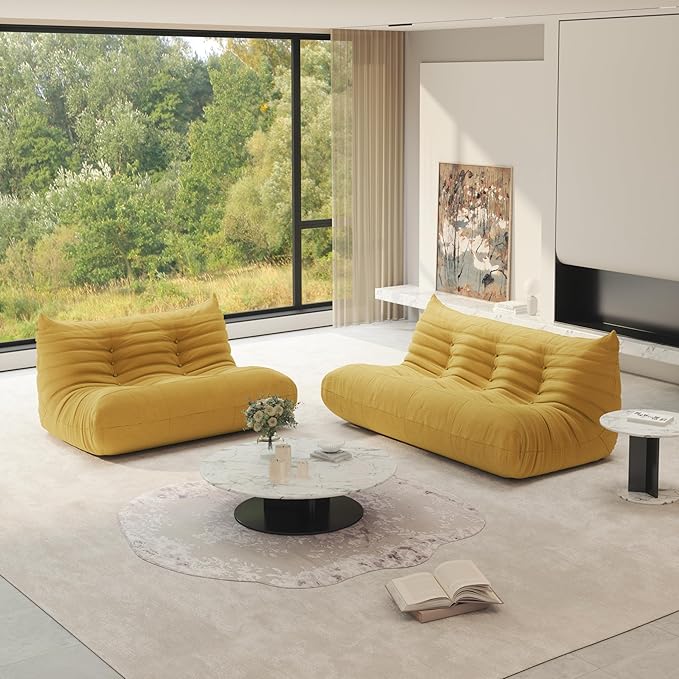 Fireside Chair Corner Bean Bag Chair for Adults, Modern Corduroy Fabric Caterpillar Sofa Couch, Lazy Floor Sofa Armless Foam Couch Lounger Tatami Recliner for Living Room Bedroom Dorm Office