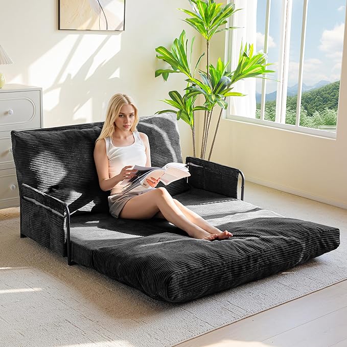 YOSHOOT Lazy Floor Sofa Convertible Bean Bag Sofa Bed Couch, 5-Position Foldable Sleeper Chair with Armrest, Ideal for Reading & Gaming
