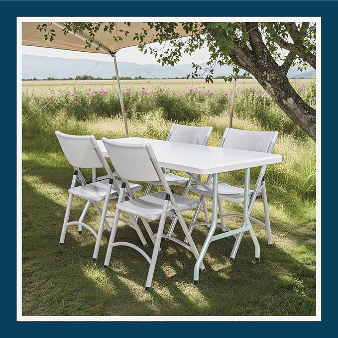 OEF Furnishings OEF600 Series High Back Folding Chairs, Blow-Molded Polyethylene Commercial-Grade Seating for Indoor and Outdoor Use, 500 lb Weight Capacity, 4-Pack (Light Gray)