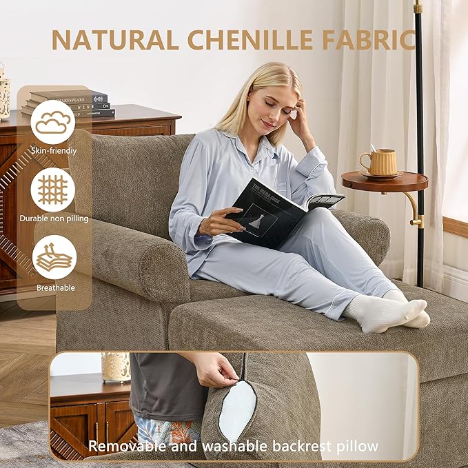 35.82" Accent Chair with Ottoman Set Upholstered Living Room Chairs for Reading Chair with Chaise Lounge Chairs Indoor, Comfortable Armchair for Bedroom (Brown, 35.82")
