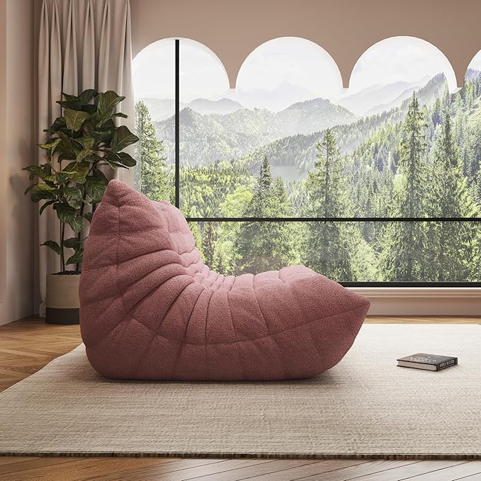 Bean Bag Chair, Oversized Loveseat Fireside Chair for Adults, 2 Seater with Memory Foam Filled, Lazy Sofa Lounge Floor Sofa for Living Room, Bedroom, Office, No Assembly Required. (Pink)