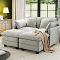 58" Cloud Couch Loveseat, Deep Seat Modular Sectional Sofa with 4 Removable Washable Pillows and 2 Ottoman for Living Room, Bedroom, Apartment, Light Grey