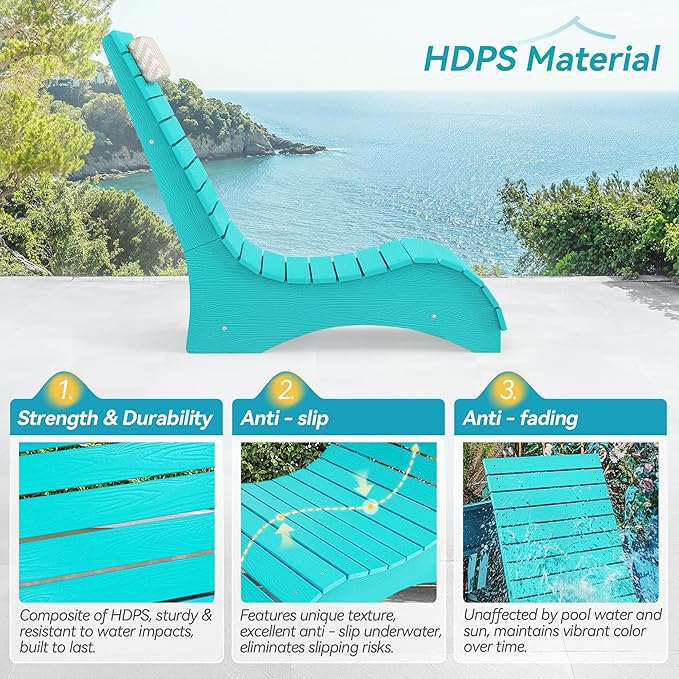 Homenjoy HDPS Pool Lounge Chairs Set of 4, Use in Pools Lounge Chairs up to 10-Inches of Water, Chaise Chairs with Headrest, Lounge Chair Outdoor, Fade-Resistant Pool Lounger for Deck