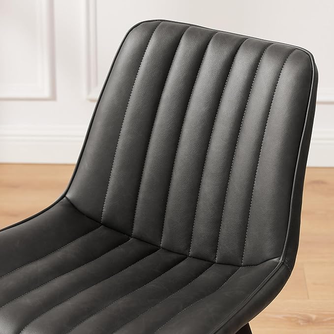 Art Leon Dining Chairs Set of 4, Mid Century Modern Swivel Kitchen Dining Room Chairs, Upholstered Faux Leather Armless Side Chairs with Wood Legs for Living Room Bedroom, Dark Gray