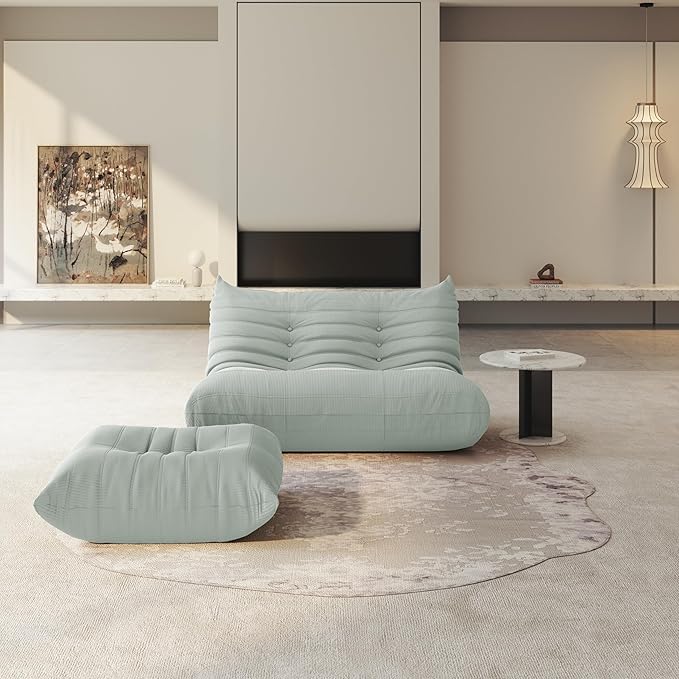 Bean Bag Chair for Adults, Fireside Chair Lazy Floor Sofa, Modern Corduroy Fabric Caterpillar Sofa Couch, Armless Foam Lounger Tatami Recliner Bean Bag Couch for Living Room Bedroom Dorm Office