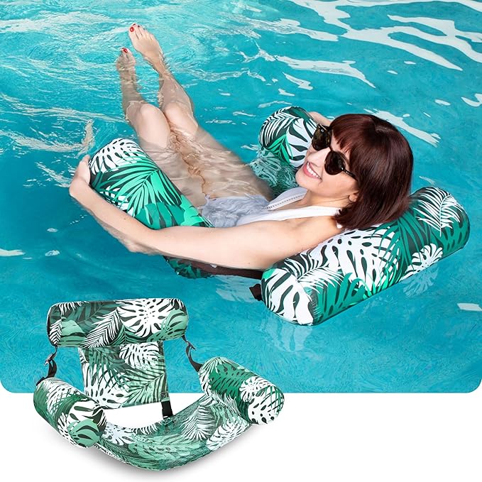 SLOOSH Pool Floats Chairs Adult,Inflatable Pool Lounge,Plant Pattern Floating Mat Hammock,Blow up Water Chairs Noodles rafts for Party Summer Water Beach Fun