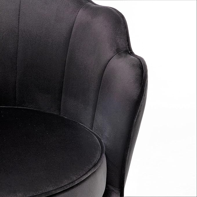 Container Furniture Direct Velvet Barrel Accent Chair with Scalloped Silhouette and Gold Metal Legs, Decorative Piece Suitable for Traditional, Modern, and Contemporary Spaces, Black