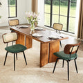Quenvo Dining Chairs with Rattan Back, Modern Green Leather Dining Chairs Set of 4, Swivel Dining Room Chairs Kitchen Side Chairs with Metal Legs and Upholstered Seat for Kitchen & Living Room