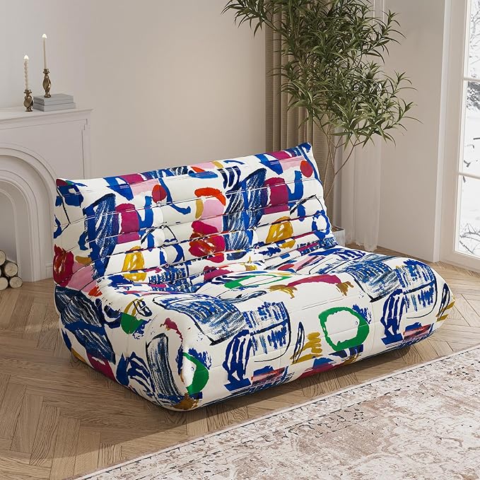 Bean Bag Chair Loveseat, 2 Seater, Multicolor, Modern, High Density Memory Foam, L-Shaped, Adults & Teens