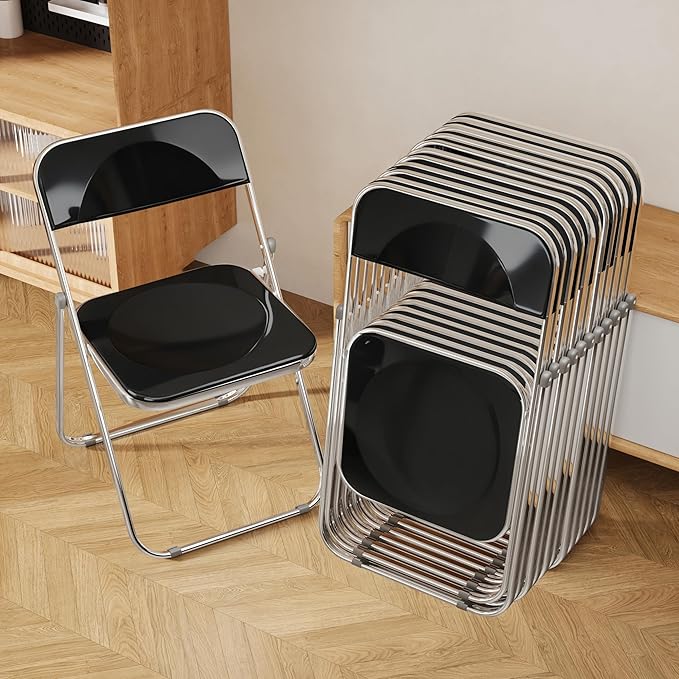 Folding Chair 12 Pack Acrylic Foldable Portable Plastic Chair,Easy to Use and Store Comfortable Portable Party Chairs for Home,Office,Party,Comfy,Black
