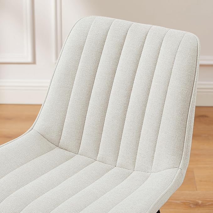 Art Leon Dining Chairs Set of 4, Mid Century Modern Swivel Dining Room Chairs, Fabric Upholstered Armless Side Chairs with Wood Legs for Kitchen Living Room Bedroom, Off White