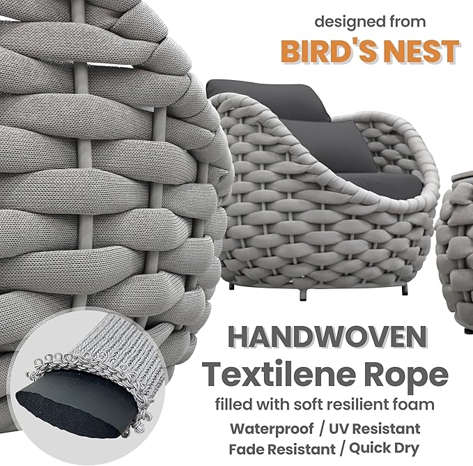 Erotr 4 Pieces Assembled Patio Conversation Sets, Hand Woven Rope Outdoor Furniture Sofa Set - Aluminum Modern Cushions Couch Armchair Table Set - All Weather for Indoor Deck Porch Backyard Hotel