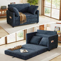 kakuboohi 51" Loveseat Sleeper Sofa Bed, Chenille Convertible Floor Sofa Bed for Small Spaces, Folding Couch Bed with Deep Seat, 2 Pillows & Solid Frame, Pull Out Floor Couch for Living Room, Blue