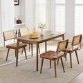 GarveeHome Natural Rattan Dining Chairs Set of 4, PU Upholstered Kitchen Chairs with Tall Cane Backrest and Strong Wood Legs for Dining Room, Kitchen, Restaurant, Brown