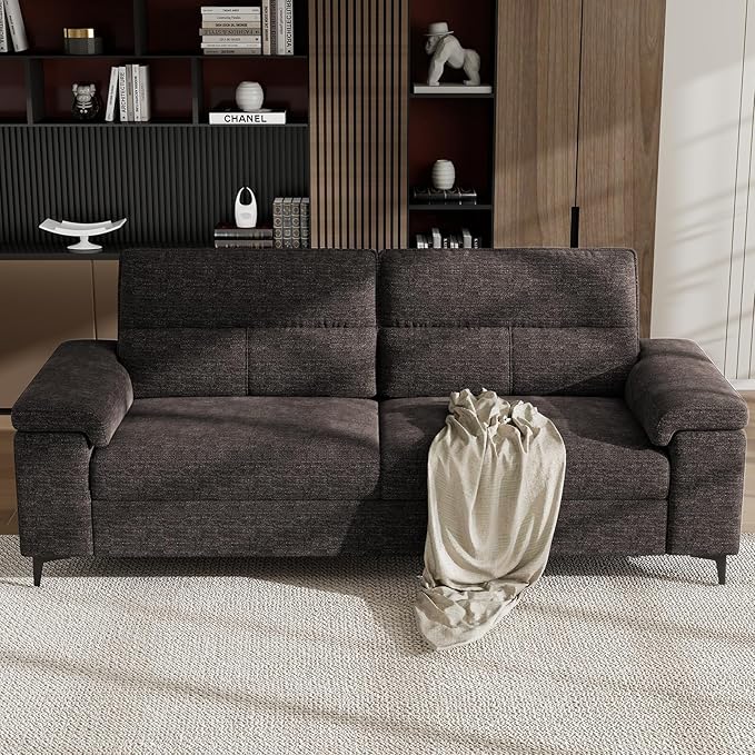 Upvilla 88.97" Modern Sofa Couch for Living Room, Deep Seat Sofa with 8”Cushion, Comfy 2-Seater Chenille Loveseat Sofa with Convertible Armrest, Removable Sofa Cover, High Leg (Dark Gray)