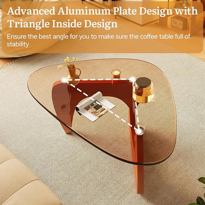 LUCKIIA Coffee Tables Glass Small Farmhouse Coffee Table Mid-Century Modern Wood Center Table for Living Room, Walnut Brown, 45 Inch