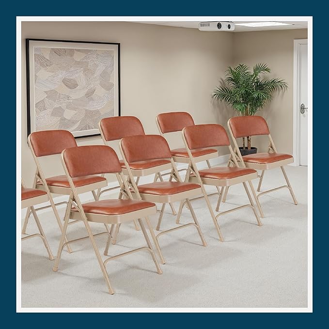 OEF Furnishings OEF1200 Series Premium Heavy Duty Vinyl Padded Folding Chairs, Commercial Grade 500 lb Capacity (4-Pack, Honey Brown)