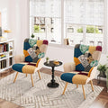 Accent Chair, Living Room Chair, Modern High Back Armchair, Colorful Patchwork Reading Chairs for Bedroom, Lounge Chair with Linen Fabric Shell and Solid Wood Feets (2, Colorful)